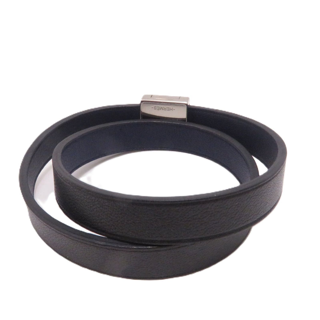 Hermes Medor Infini Double Tour Bracelet Black Blue Leather — view 2