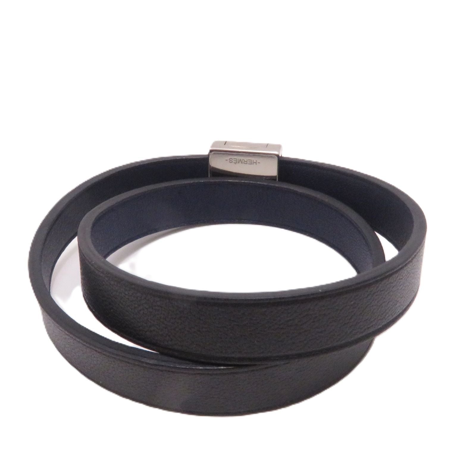 Hermes Medor Infini Double Tour Bracelet Black Blue Leather — view 2