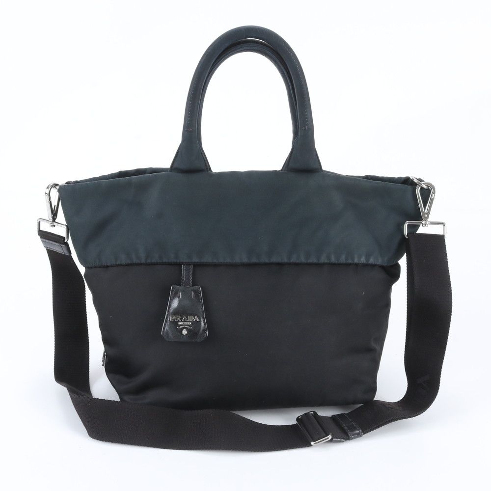 Prada Tessuto Nylon Triangle Logo Reversible Leather 2-Way Shoulder Bag