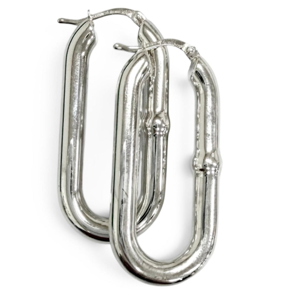 Bottega Veneta Oval Chain Hoop Earrings Silver