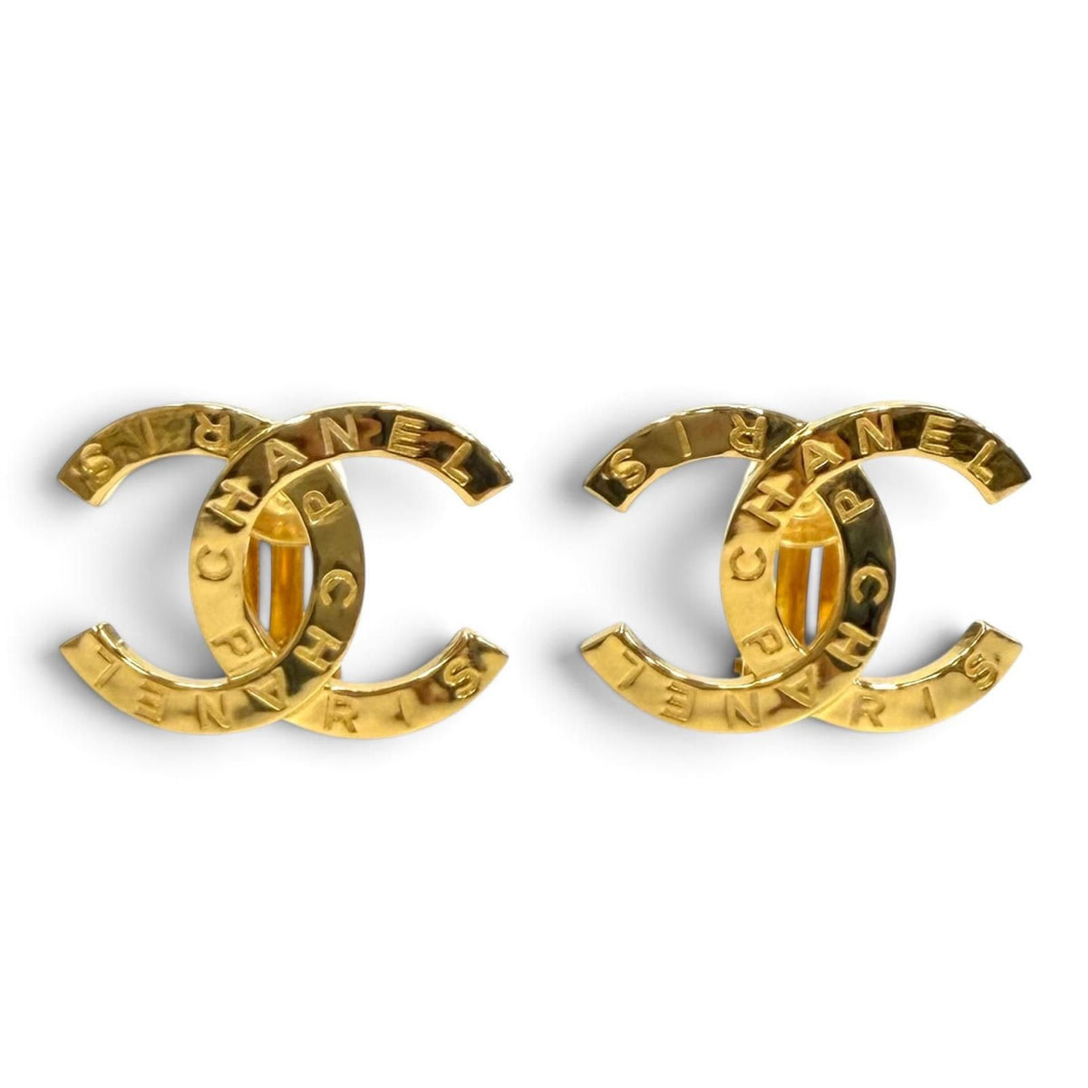 Chanel CC Logo Design Large Earrings Gold