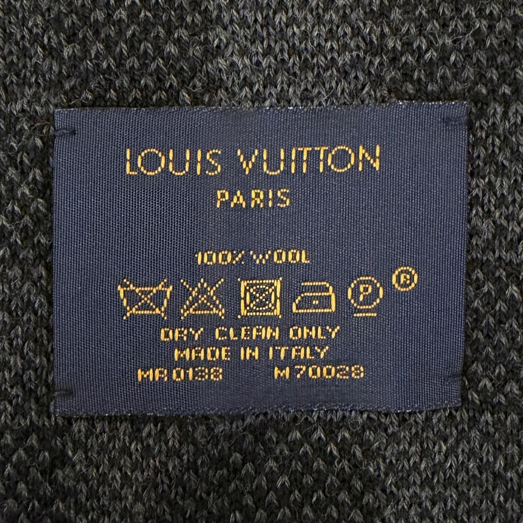 Louis Vuitton Echarpe Petit Damier Wool 100% LV Logo Patch Scarf Black — view 6