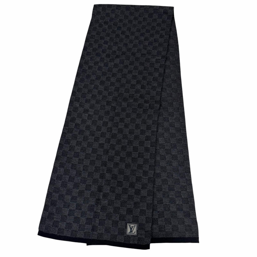 Louis Vuitton Echarpe Petit Damier Wool 100% LV Logo Patch Scarf Black — view 3