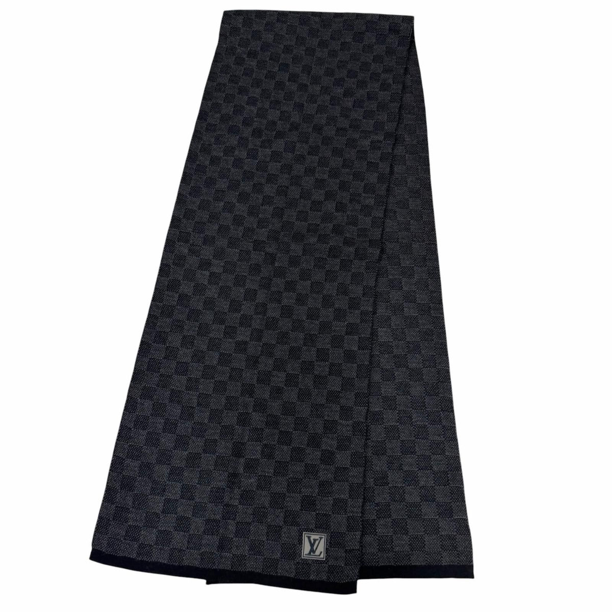 Louis Vuitton Echarpe Petit Damier Wool 100% LV Logo Patch Scarf Black — view 3