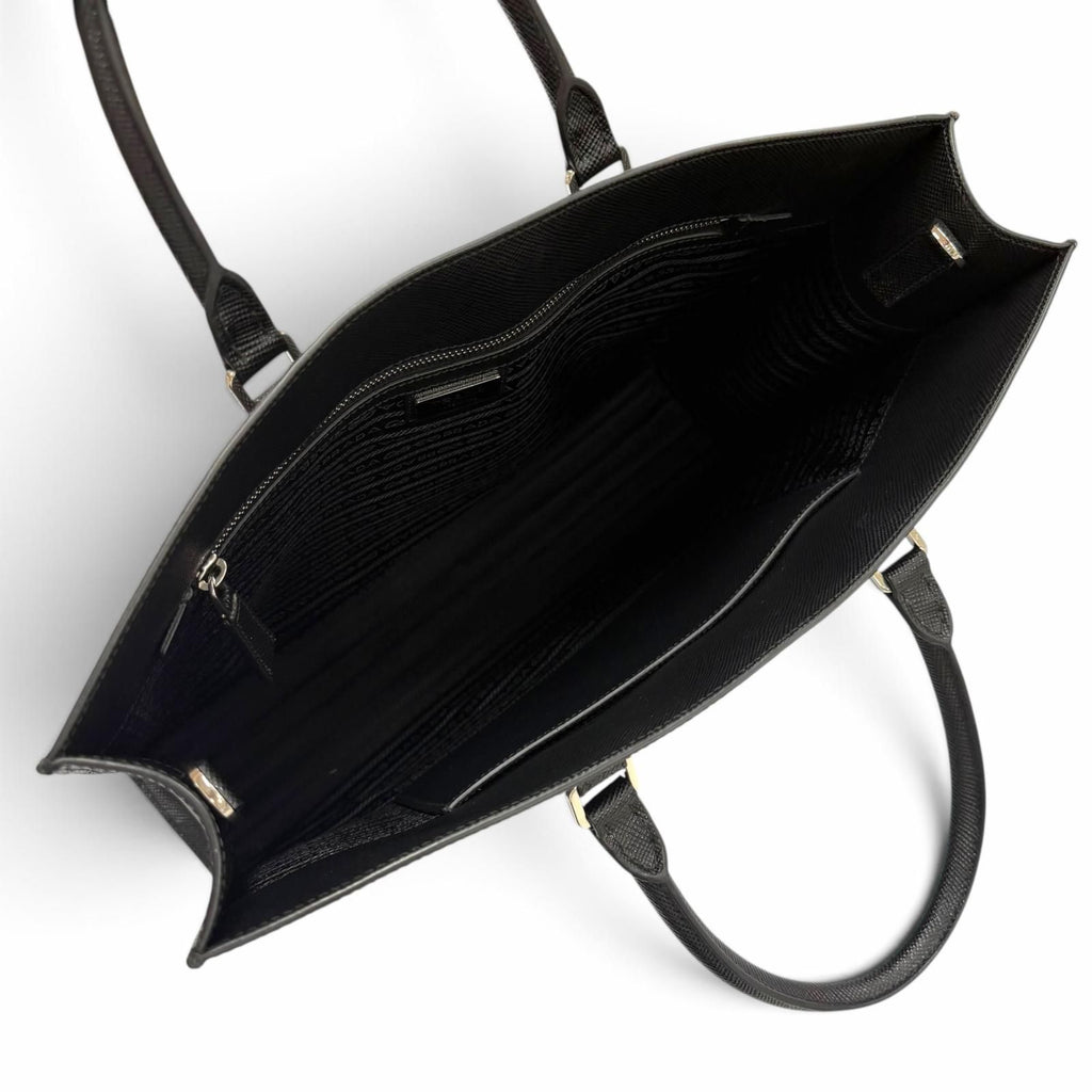 Prada Saffiano Leather 2-Way Tote Black Silver — view 7