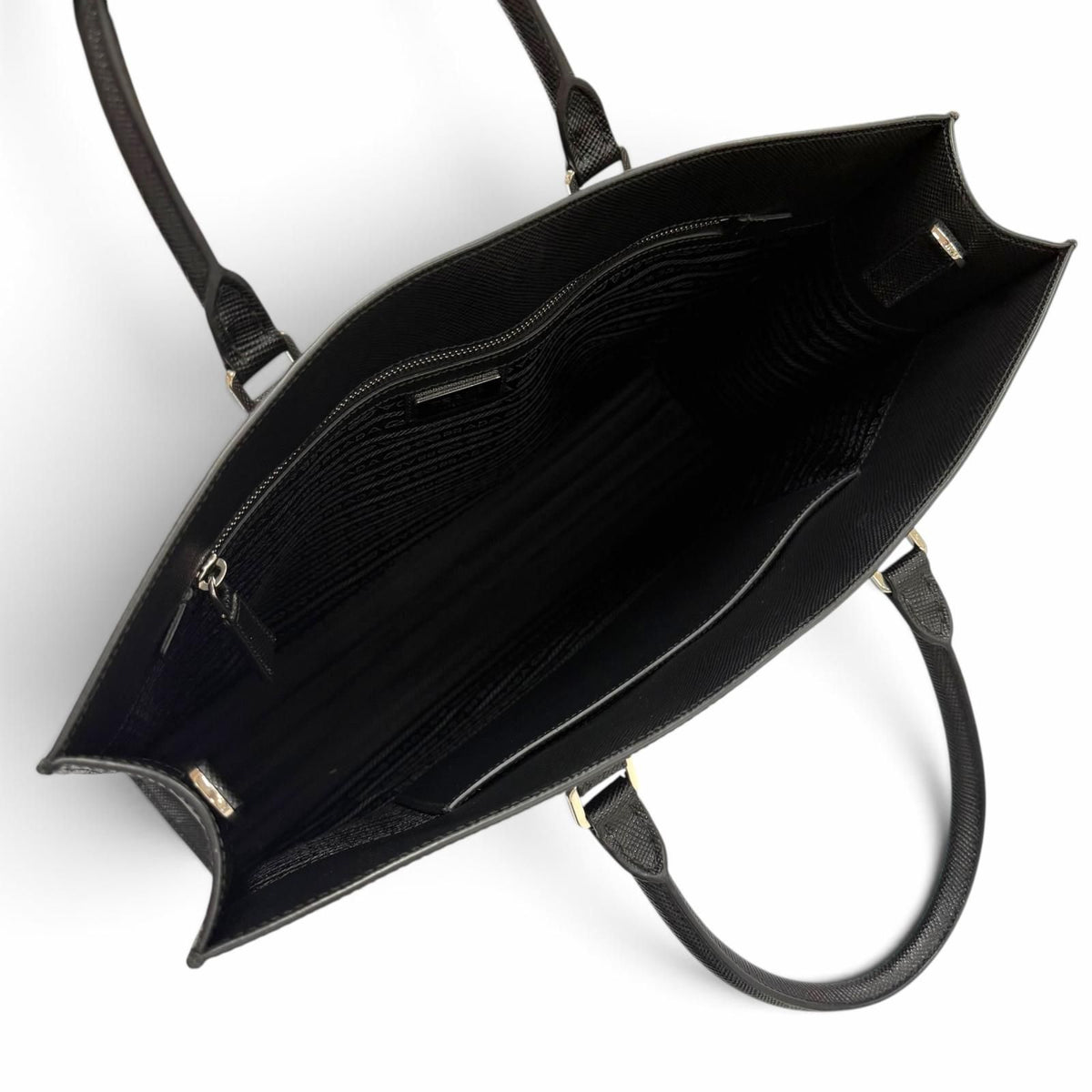 Prada Saffiano Leather 2-Way Tote Black Silver — view 7