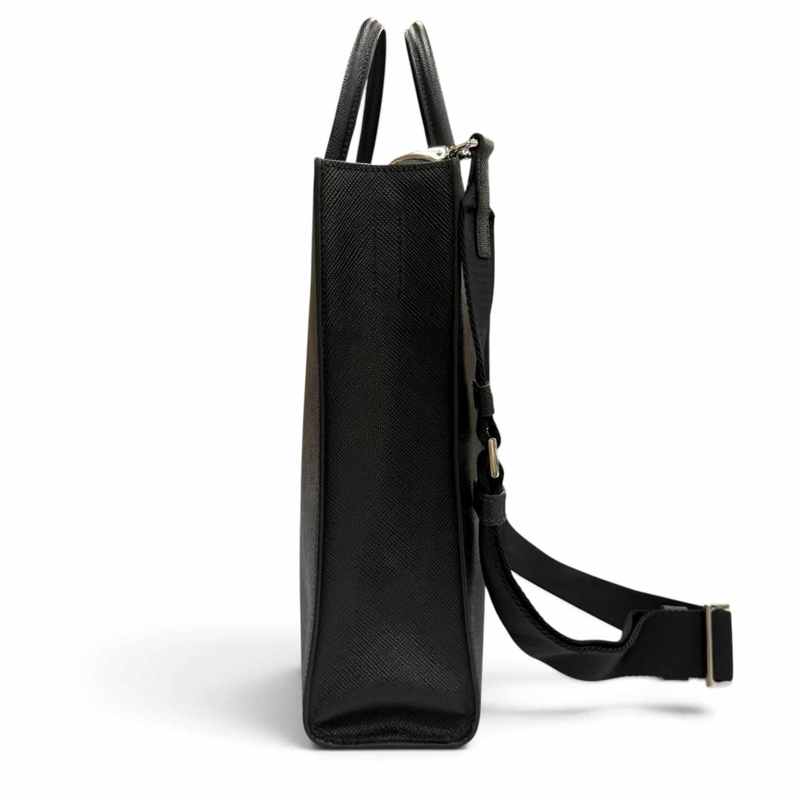 Prada Saffiano Leather 2-Way Tote Black Silver — view 4