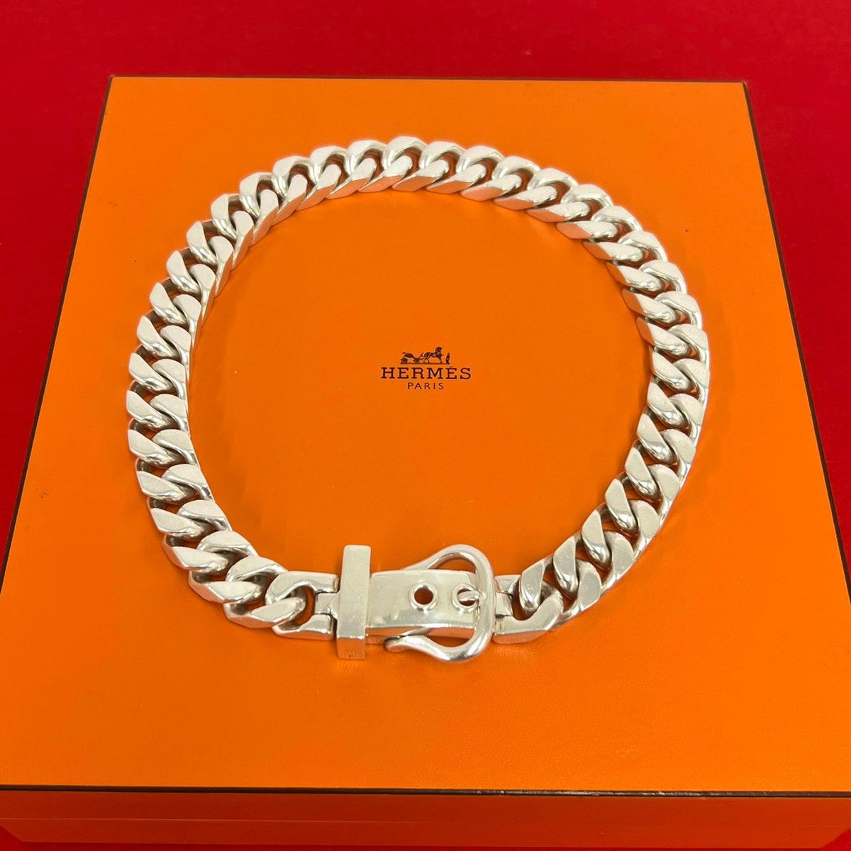 Hermes Boucles Sellier GM Necklace 925 Sterling Silver