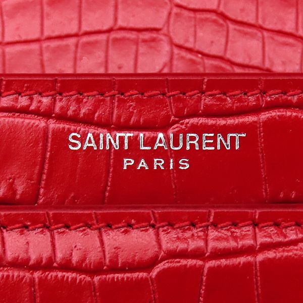Saint Laurent Shoulder Bag Sunset Chain Leather Red Silver Croco Embossed — view 8
