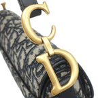 Dior Trotter Saddle Bag Small Canvas Leather Oblique Jacquard Navy Gold — view 5