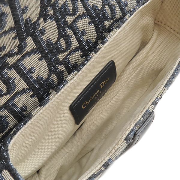 Dior 2-Way Trotter Saddle Bag Canvas Leather Oblique Jacquard Navy Gold — view 7
