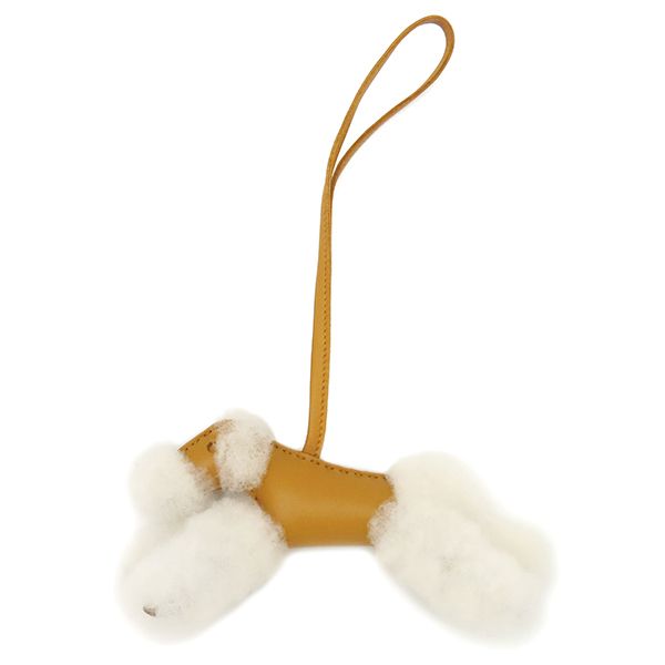 Hermes Bag Charm Buddy Shearling Agneau Milo Sesame Dog Motif Keychain — view 2