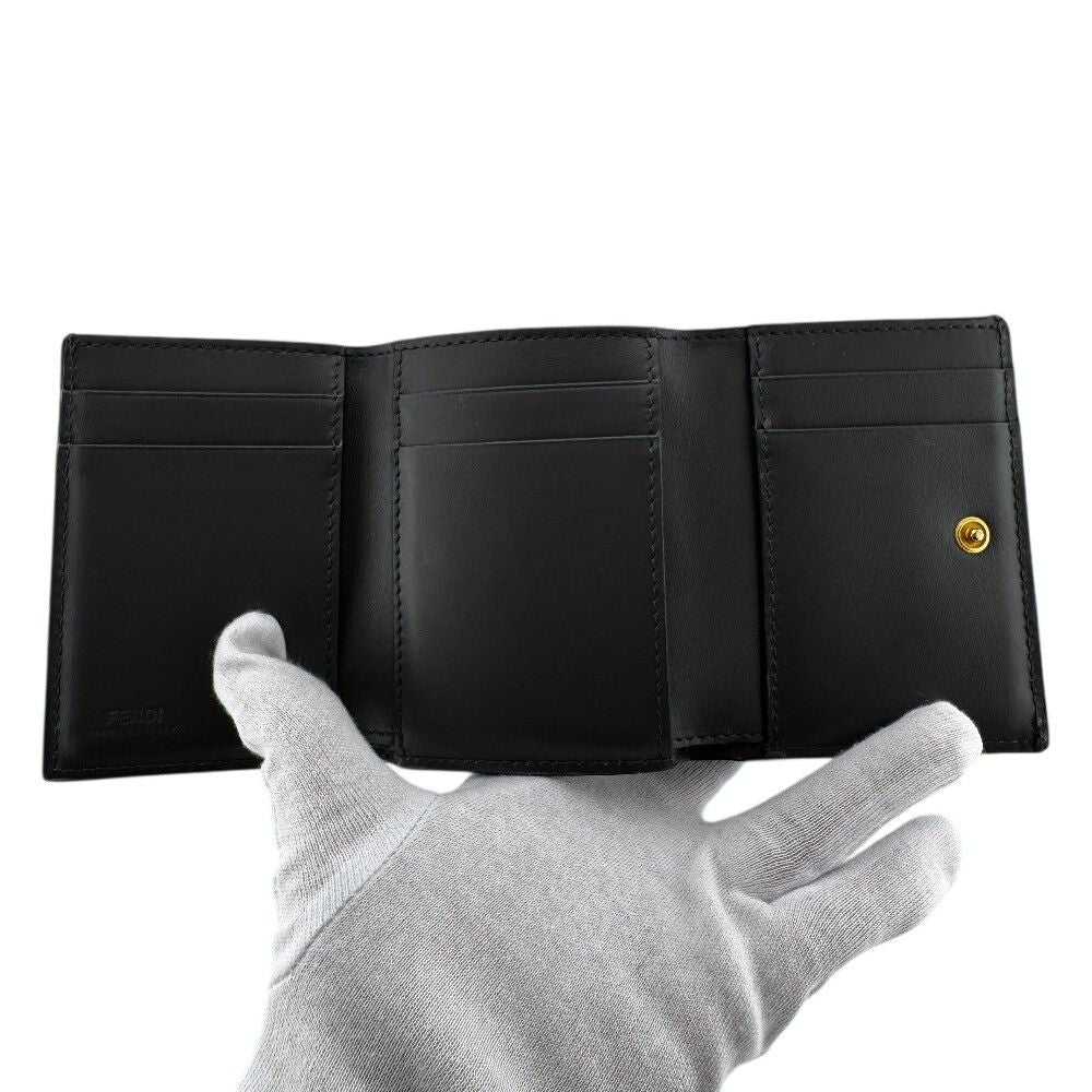 Fendi O'lock FF Logo Leather Trifold Wallet Compact Gray — view 6