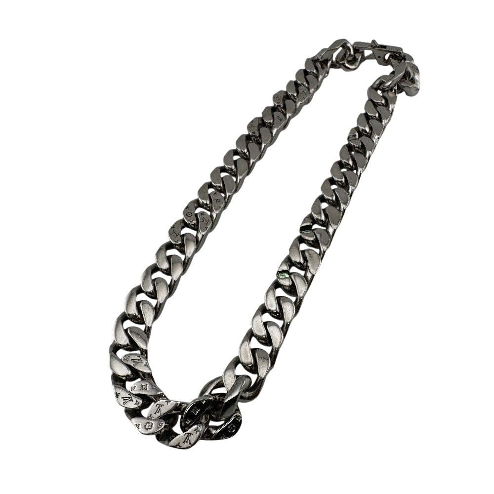 Louis Vuitton Collier LV Chain Links Monogram Metal Necklace Silver