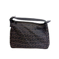 Fendi Zucchino All Over Print Pouch Vanity Handbag Canvas Leather Brown Black