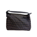 Fendi Zucchino All Over Print Pouch Vanity Handbag Canvas Leather Brown Black