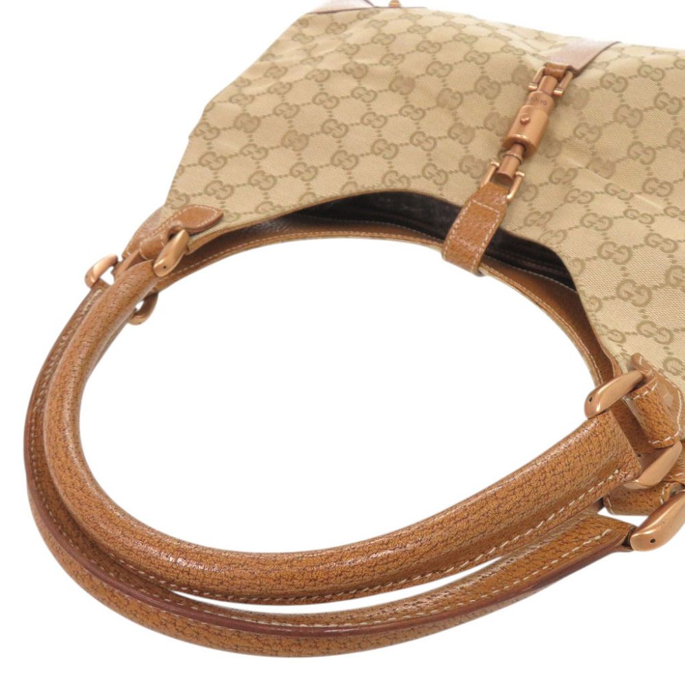 Gucci New Jackie GG Canvas Leather Beige Camel Shoulder Bag — view 5