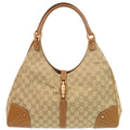 Gucci New Jackie GG Canvas Leather Beige Camel Shoulder Bag