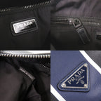 Prada Triangle Logo Leather Black Blue Shoulder Bag — view 8