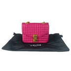 Celine Shoulder Bag Small C Pink Leather Quilted Chain Gold