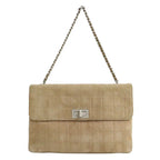 Chanel 2.55 Chain Handbag Beige Suede Silver Choco Bar 6 Bag