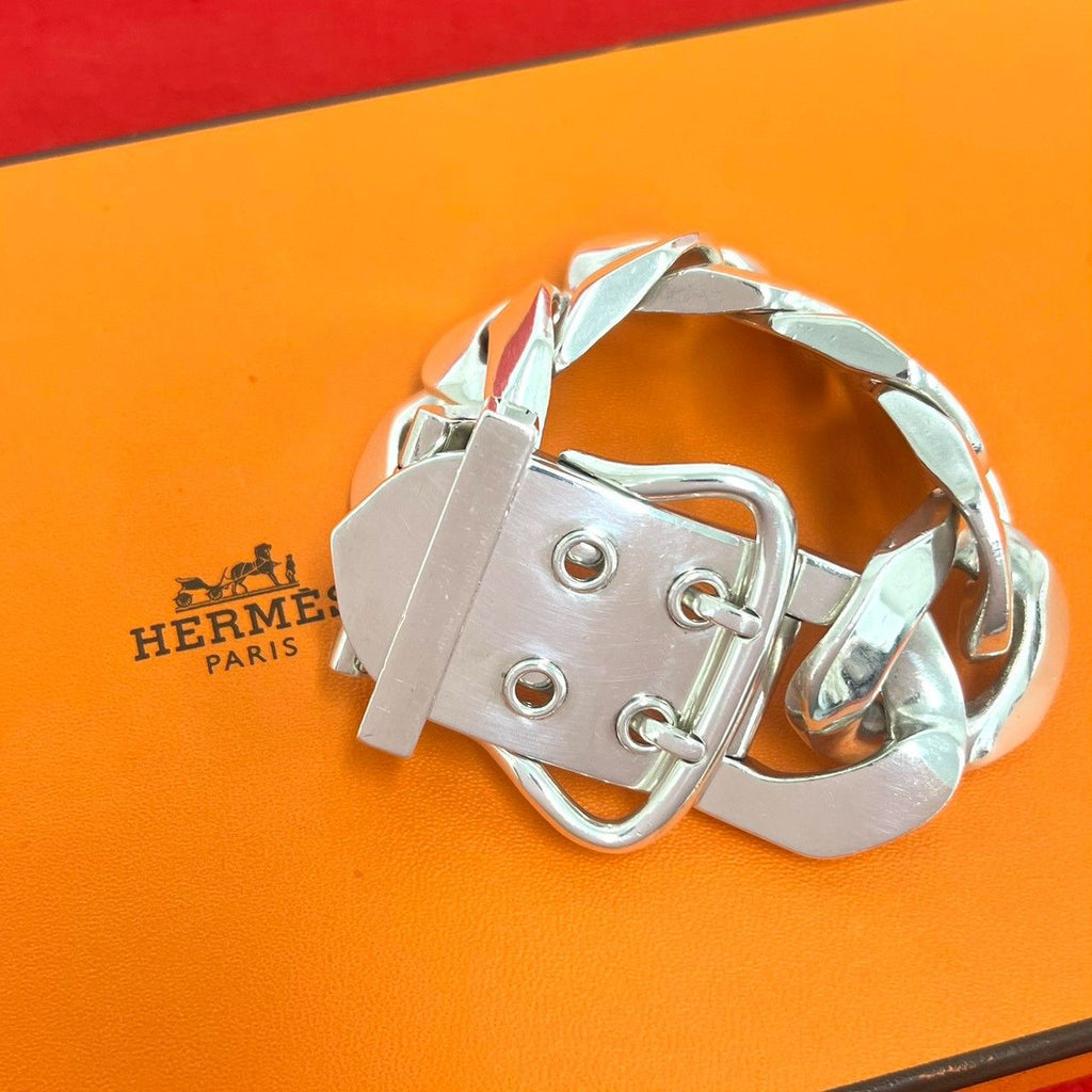 Hermes Boucles Sellier TGM Bracelet 925 Sterling Silver