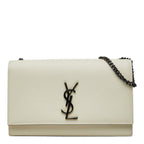 Saint Laurent Cassandra Kate YSL Logo Chain Shoulder Bag White Black Leather