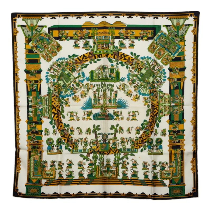 Hermes Carre 90 Astres Et Soleils Celestial and Sun Scarf Large Green White