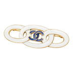 Chanel CC Logo Brooch 93C White Blue Gold Plated