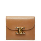 Celine Triomphe Small Flap Wallet Trifold Brown Leather