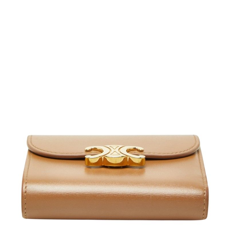 Celine Triomphe Small Flap Wallet Trifold Brown Leather — view 3