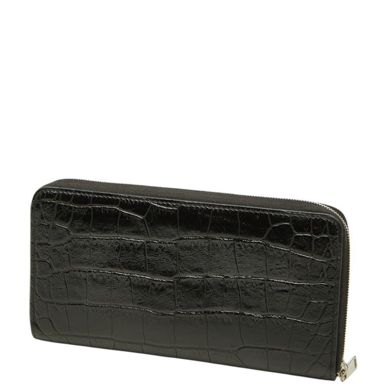 Celine Croco Embossed Zip Around Wallet Black Leather — view 2