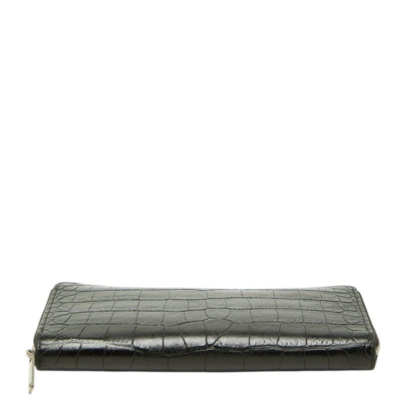 Celine Croco Embossed Zip Around Wallet Black Leather — view 3