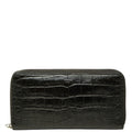 Celine Croco Embossed Zip Around Wallet Black Leather