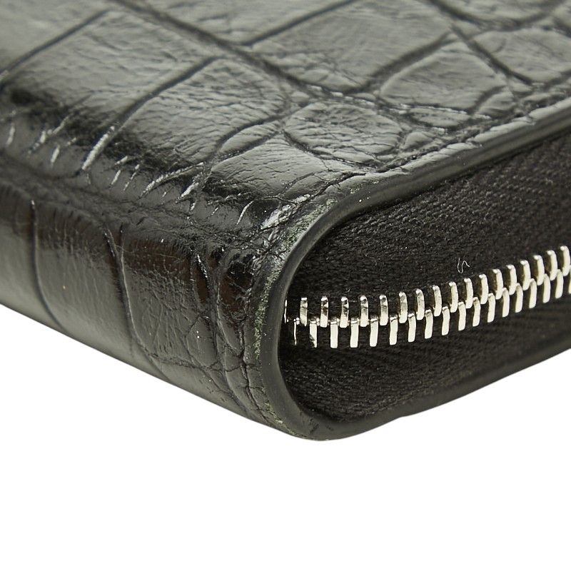 Celine Croco Embossed Zip Around Wallet Black Leather — view 4