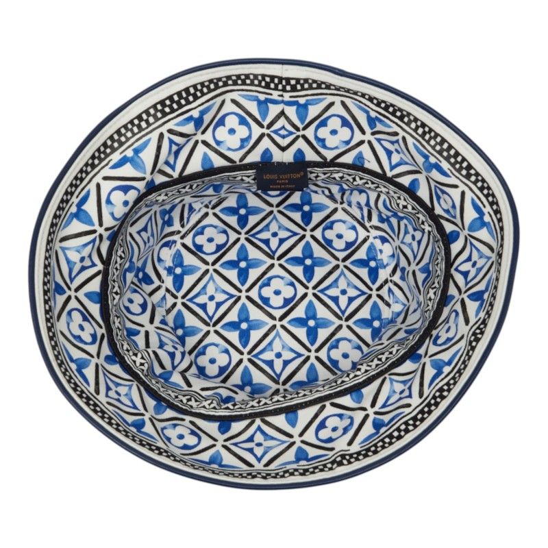 Louis Vuitton Monogram Flower Tile Daily Glam Bucket Hat Navy Blue White — view 4