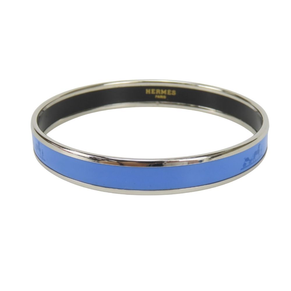 Hermes Bracelet Enamel PM Metal Blue Silver Cloisonne Bangle — view 3