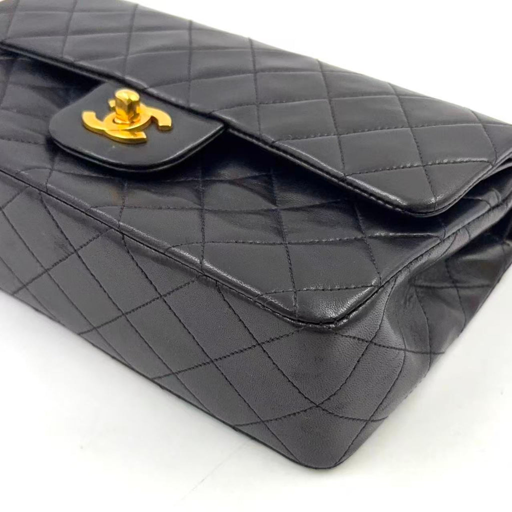 Chanel Quilted Double Flap Lambskin Black Chain Shoulder Bag Gold — view 8