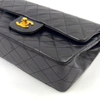 Chanel Quilted Double Flap Lambskin Black Chain Shoulder Bag Gold — view 8