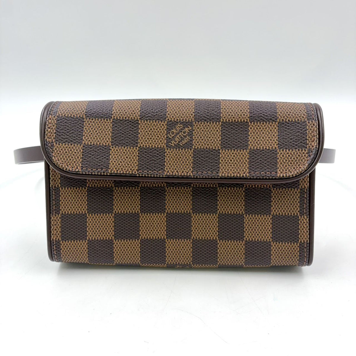 Louis Vuitton Pochette Florentine Damier Ebene Leather Brown Belt Bag Gold