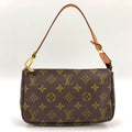 Louis Vuitton Pochette Accessoires Monogram Leather Brown Handbag Gold