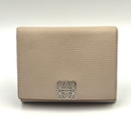 Loewe Anagram Trifold Leather Gray Beige Wallet Silver