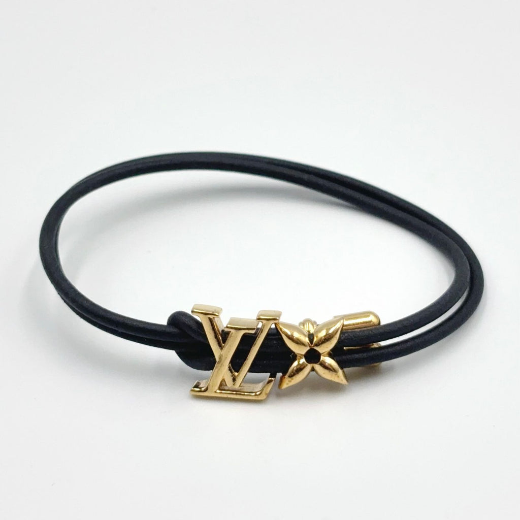 Louis Vuitton LV Blue Leather Metal Gold Black Bracelet