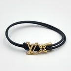 Louis Vuitton LV Blue Leather Metal Gold Black Bracelet