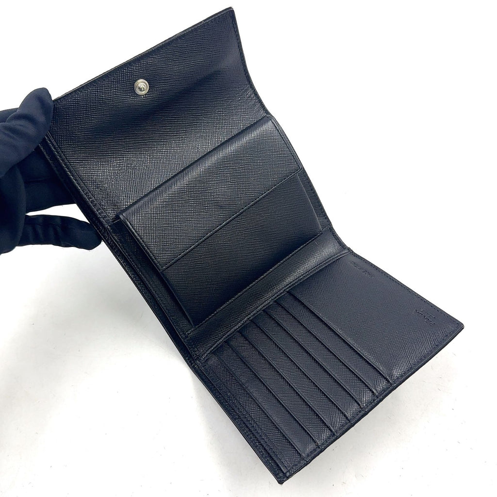 Prada Leather Nylon Black Trifold Wallet Silver — view 3
