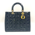 Dior Medium Cannage Patent Leather Black Handbag Gold