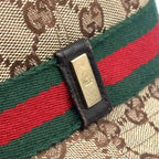 Gucci Web GG Canvas Leather Green Dark Brown Beige Hat Gold — view 7