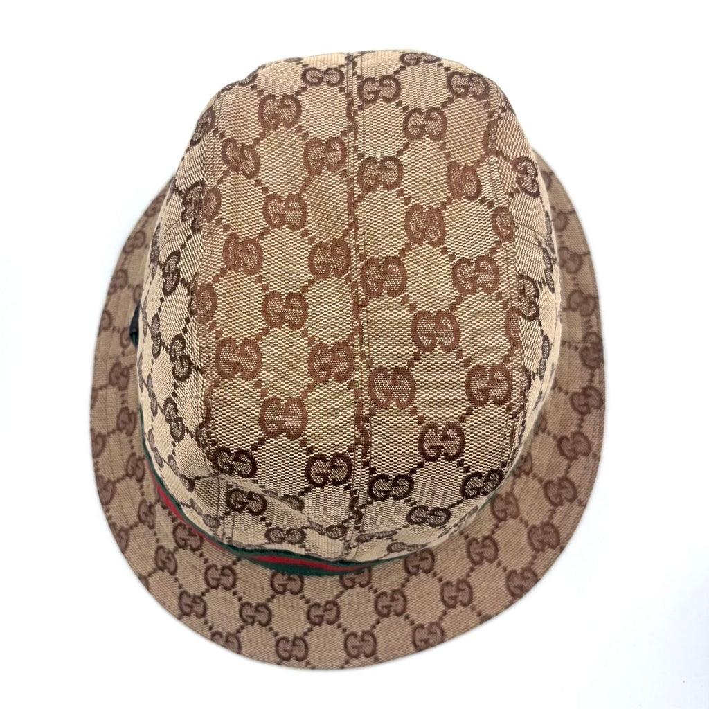 Gucci Web GG Canvas Leather Green Dark Brown Beige Hat Gold — view 2