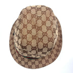 Gucci Web GG Canvas Leather Green Dark Brown Beige Hat Gold — view 2