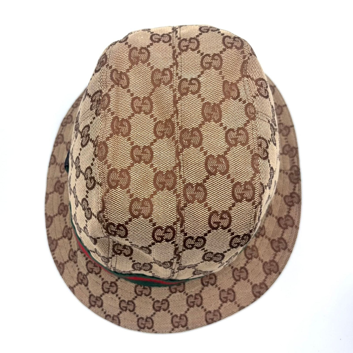 Gucci Web GG Canvas Leather Green Dark Brown Beige Hat Gold — view 2